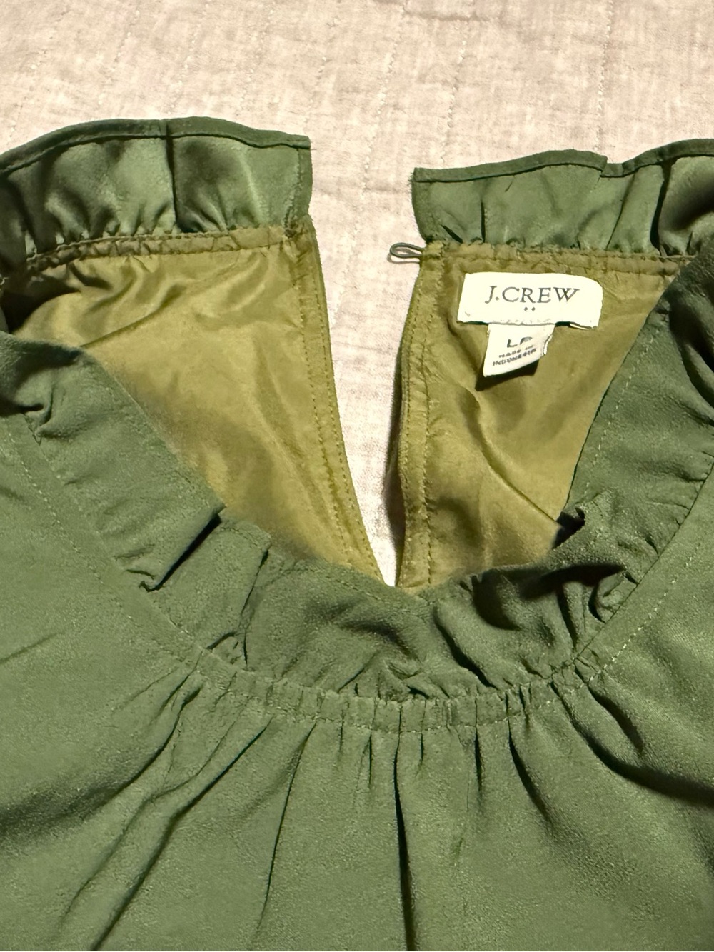 J Crew Women’s Sleeveless Ruffle-Neck Top - Olive Green, Size LP - Picture 3 of 4
